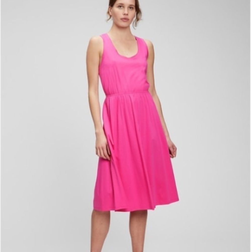 Gap Women MP Fuchsia Cotton Casual Sleeveless Racerback Cutout Midi Dress NWT